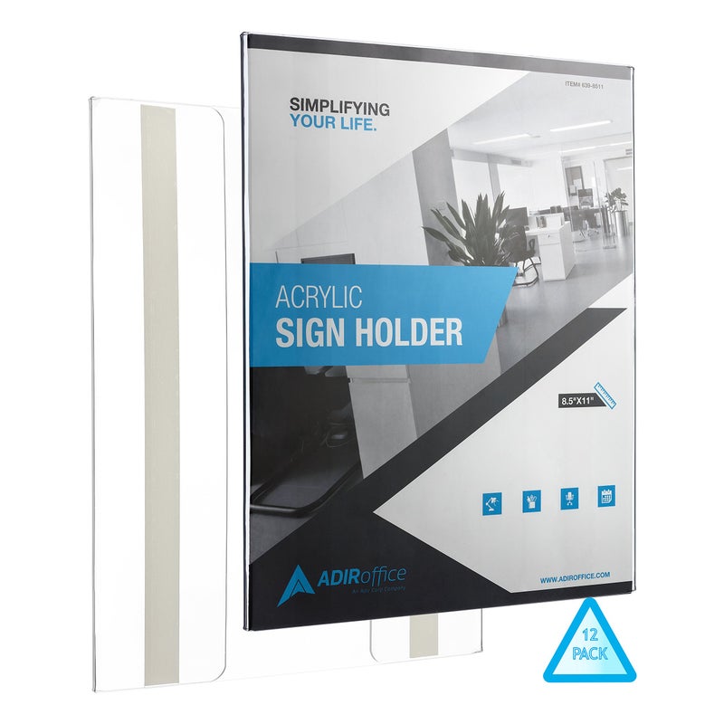 AdirOffice Adir Sign Holder with Mount Adhesive for Easy Installationâ€“ Portrait-Style Ad Frame â€“ Side Insert with Clear Acrylic â€“ Great for Office, Restaurant, Business and Store 8.5 x 11 Inches (12 Pack) - Image 1